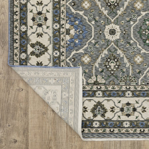 5' X 8' Blue And Gray Oriental Area Rug With Fringe